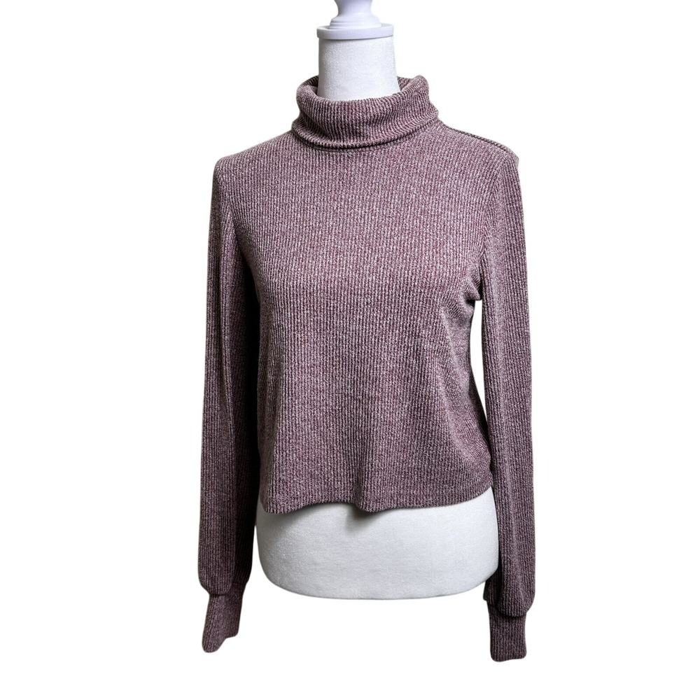 Aeropostale Womens Ribbed Knit Turtleneck Cropped Sweater Burgundy‎ Marl Small S
